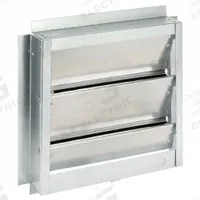 14"H-W 4.5"L Aluminum Backdraft Damper: For 12 in Fan, Single Panel, 14 in H, 14 in W, 2 in D, Felt (MPN 4HX64). Key specifications — Airflow Direction: Vertical; Blade Type: Flat Blade; Brand: DAYTON; Maximum Air Velocity: 2000 fpm; Mounting Position: Horizontal.