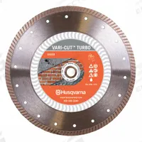 HUSQVARNA Diamond Saw Blade: Brick/Concrete/Granite/Marble/Masonry/Stone, 4 1/2 in Blade Dia., Turbo (MPN Vari-Cut Turbo 4.5). Key specifications — attr1097734: Wet/Dry; attr1097738: Circular Saw; attr1097751: HUSQVARNA.