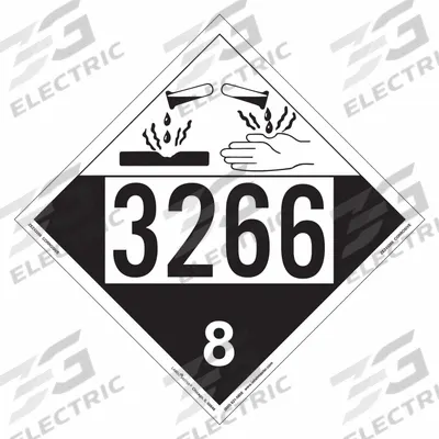 LABELMASTER Corrosive Placard: 3266, 10 3/4 in x 10 3/4 in, 10 3/4 in Label Ht, Vinyl - Class 8: Corrosive