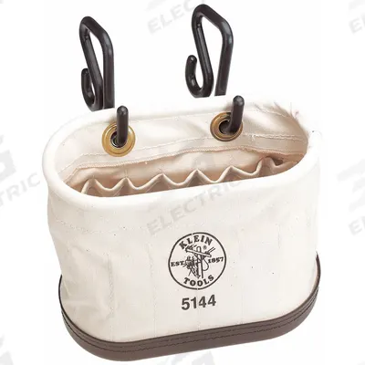 KLEIN TOOLS Bucket Bag: 14 in W x 10 in H, Off-White, Canvas, 15 Pockets - Canvas Bucket Bags