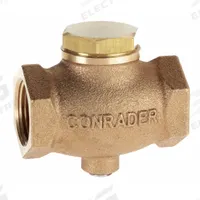 CONRADER Check Valve: In Line, Brass, 1/2 in (F)NPT, 1/2 in (F)NPT, 250 psi Max. Pressure (MPN GV12). Key specifications — attr291949: 1/2 in (F)NPT; attr291950: 1/2 in (F)NPT; attr291957: Brass; attr294749: CONRADER.