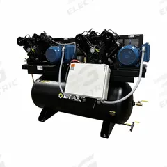 EMAX Electric Air Compressor: 10 hp, 2 Stage, Horizontal, 120 gal, 68 cfm, 175 psi, 240V, Auto (MPN EP10DW120V1). Key specifications — attr1395880: Auto; attr48430: EMAX; attr48448: Spring-Loaded Belt Tensioning Device; attr48450: 240V; attr48474: Single; attr48487: Horizontal.