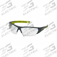 HEXARMOR Safety Glasses: Clear Lens, Half-Frame, Anti-Fog/Hard Coat/TruShield®, Dielectric/Vented (MPN 11-14001-02). Key specifications — Brand: HEXARMOR; Frame Color: Charcoal/High-Visibility Yellow; Lens Color: Clear; Lens Properties: Anti-Fog / Scratch-Resistant.