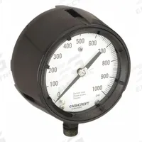 ASHCROFT Process Pressure Gauge: 0 psi to 1,000 psi, White, 4 1/2 in Dial, 1/2 in NPT Male, Bottom (MPN 451279AS04L1000#). Key specifications — Brand: ASHCROFT; Pointer Color: Black; Accuracy: ±0.5%; Dial Color: White; Gauge Wetted Parts: Brass / Bronze; Case Material: Phenolic; Vibration Resistance Properties: None; Pressure Range: 0 psi to 1,000 psi.