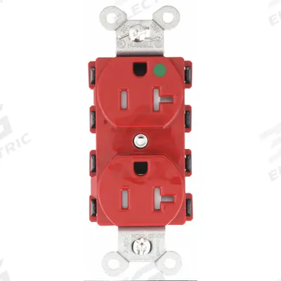 HUBBELL Receptacle: Hospital Grade Fed. Spec., Duplex, 5-20R, Red, 125V AC, 20 A - General Purpose Receptacles