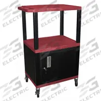 APPROVED VENDOR Audio-Visual Cart: 24 in L x 18 in W, 24 in L x 18 in W 42 1/2 in H, Plastic, Tuffy (MPN WT42RC2E-B). Key specifications — Handle Type: Flat; Brand: APPROVED VENDOR; Color: Red; Configuration: (1) Cabinet.