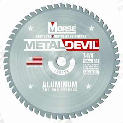 MORSE Circular Saw Blade: 7 1/4 in Blade Dia., 56 Teeth, 0.08 in Cut Wd, 5/8 in Arbor Size - Aluminum & Soft Metal-Cutting Blades