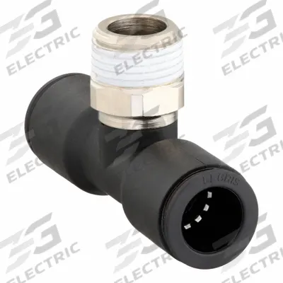 LEGRIS Push-Fit Tee Fitting: 3/8 in Pipe x 12 mm OD x 12 mm OD Size, Polymer - Nylon & Nickel-Plated Brass Tube Fittings