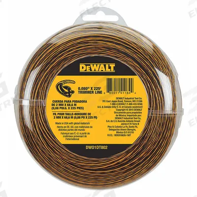 DEWALT String Trimmer Line: 0.08 in Dia, 225 ft Overall Lg