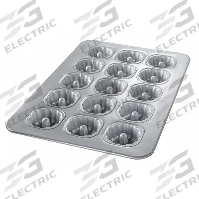 CHICAGO METALLIC Cake Pan: Aluminized Steel, Glazed, 15 Slots, Solid, 17 7/8 in Overall Wd - Cupcake & Muffin Pans