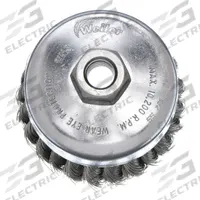 WEILER Cup Brush: Twisted Stainless Steel, 4 in Dia, 0.023 in Fill Dia, 5/8"-11 Arbor (MPN 93445). Key specifications — Brand: WEILER; Bristle Type: Standard Twist Knot Wire; Connection Size & Type: 5/8"-11 Arbor Hole.