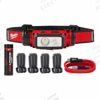 MILWAUKEE Hard Hat Headlamp: Rechargeable, 600 lm Max. Brightness, 20 hr Max Run Time, Black/Red (MPN 2163-21). Key specifications — attr1391544: USB Cord; attr1391546: MILWAUKEE; attr1440309: Includes 1 C.