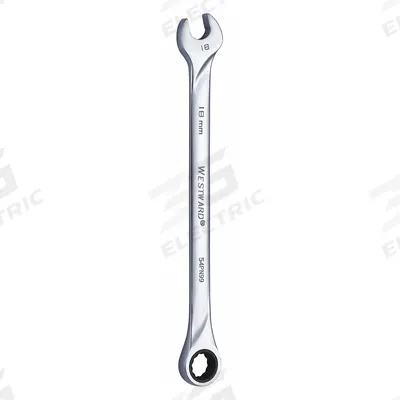 WESTWARD Combination Wrench: Alloy Steel, Chrome, 18 mm Head Size, 11 3/8 in Overall Lg - Metric 12-Point Ratcheting Combination Wrenches
