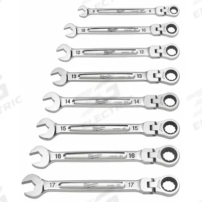 MILWAUKEE Combination Wrench Set: Steel, Chrome Vanadium, 7 Tools - Metric 12-Point Ratcheting Combination Wrench Sets