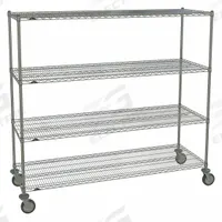 METRO Wire Shelving Unit: 72 in x 24 in x 67 7/8 in, Dry, Split Sleeve, 4 Shelves, Silver (MPN 2472NC-4,63UP-4,5MP-4). Key specifications — attr15738: Silver; attr15739: Plastic Split Sleeves; attr14157: Chrome; attr14150: Dry; attr14159: Round; attr5304: 4; attr14155: (4) Swivel Casters; attr14158: Steel.