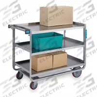 LAKESIDE Utility Cart: Open, 1,000 lb Max Load Capacity, 3 Shelves, 37 3/8 in Overall Ht (MPN 954). Key specifications — NSF Certified: Yes; Brand: LAKESIDE; Caster Type: (2) Swivel; Enclosed/Open/Partially Enclosed: Open; Color: Silver; Material: Stainless Steel; Product Type: Utility Cart.