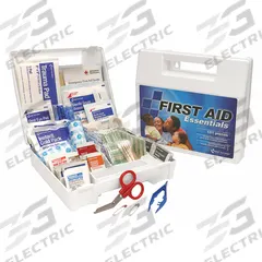 FIRST AID ONLY First Aid Kit and Housing: Gen Purpose, 10 People Served, 180 Components, Plastic (MPN FAO-142/LAB). Key specifications — Adhesive Bandages Included: (2) Butterfly Wound Closures; Application: General Purpose; Brand: FIRST AID ONLY; Housing Color: White; Housing Material: Plastic; Includes Oral or Inhalant Medication: Medication Included; Mountable: Wall Mount; Oral and Inhalant Medicinals Included: (8) Non-Aspirin Pain Relievers.