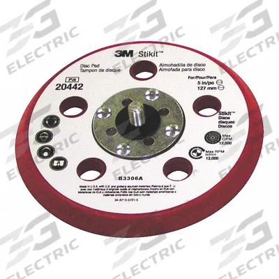 3M Low Profile PSA Disc Backup Pad: 5 in Dia x 3/8 in T, 5/16"-24 Threaded-Shank - Threaded-Shank Vacuum-Hole Sanding Disc Backing Pads