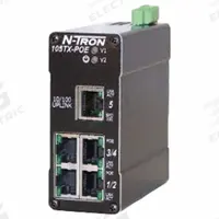 RED LION Ethernet Switch: Unmanaged, DIN Rail, 9 Ports, RJ45, 110/100 Base-TX/1 Gbps (MPN 105TX-POE). Key specifications — Port Type: RJ45; Manufacturer Part Number: 105TX-POE; Brand: RED LION; Features: LED Link/Activity Status Indication; Maximum Input Voltage: 49V DC; Mounting Location: DIN Rail; Network Interface: 110/100 Base-TX.