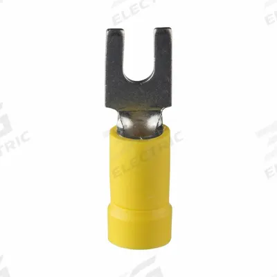 PANDUIT StrongHold(TM) EV10-6FB-Q Loose Piece Forks: Yellow, Vinyl, #6 Stud Size - Insulated Fork Terminals