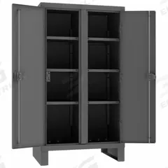 DURHAM MFG Storage Cabinet: 36 in x 24 in x 66 in, 6 Adj Shelves, 2 Doors, Legs, Gray, Assembled (MPN HDDS243666-6S95). Key specifications — Brand: DURHAM MFG; Base Type: Legs; Cabinet Color: Gray; Frame Assembled: Assembled.