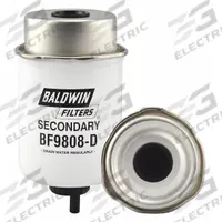 BALDWIN FILTERS Fuel Filter: Cartridge, 6 1/16 in Overall Lg, 3 3/16 in Outside Dia, Cellulose (MPN BF9808-D). Key specifications — attr434022: BALDWIN FILTERS; attr427730: Cellulose; attr427731: Attached Grommet; attr1017112: Farm Equipment; attr1017113: John Deere.