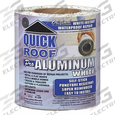 QUICK ROOF Roof Repair Tape: 6 in W, 25 ft L, 45 mil Thick, White, For Metal - Roof Tapes