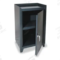 DURHAM MFG Storage Cabinet: 24 1/4 in x 24 1/4 in x 33 3/4 in, Swing Handle & Keyed, Legs, Shelves (MPN 3010-95). Key specifications — attr62698: Gray; attr62736: Welded; attr87895: Legs; attr62693: Assembled; attr62737: Stationary; attr62694: Fixed; attr62695: Powder Coated; attr62696: Steel.