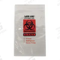 Specimen Transfer Bag: LDPE, Biohazard, 2 mil Thick, Clear, 9 in Overall Ht, Non-Sterile, 1,000 PK (MPN LAB20609STAT). Key specifications — Brand: APPROVED VENDOR; Closure Type: Zipper; Product Type: Specimen Transfer Bag; Manufacturer Part Number: LAB20609STAT; Color: Clear; Display Sell UOM: PK; Legend: Biohazard.