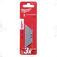 MILWAUKEE Utility Blade: 5 13/16 in Blade Lg, 3/4 in Blade Wd, 0.025 in Blade Thick, Steel, 5 PK (MPN 48-22-1905). Key specifications — attr307708: Most Standard Snap Off Utility Knives; attr307711: Steel; attr307707: No; attr324888: MILWAUKEE.