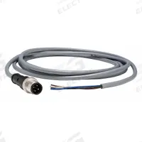Cordset: M12 Male Straight X Bare Wire, 4 Pins, Gray, PVC, 2 m Cable Lg, 3 A Max Current (A) (MPN XZCPV1541L2). Key specifications — Cable Jacket Color: Gray; End 1 Gender: Male; End 1 Mounting Orientation: Straight; End 2 Connection Type: Bare Wire; IP Rating: IP67; Brand: TELEMECANIQUE SENSORS; Wire Size: 18 AWG; Cable Jacket Material: PVC.