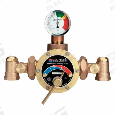 LEONARD VALVE Thermostatic Mixing Valve: For Hot Water/Water Media, Thermostatic, Bronze - Emergency Fixture Mixing Valves