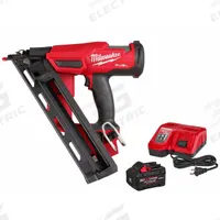 MILWAUKEE Nail Gun Kit: Finish, Sequential, For 15 ga Nail Gauge, (1) 8.0 Ah, Adhesive, 34°, Li-Ion (MPN 2839-20, 48-59-1881). Key specifications — attr1171067: 34°; attr1171093: Finish; attr1171072: Sequential.