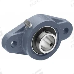 TRITAN 2 Bolt Flange Bearing: Radial Ball, 1 in Bore, Cast Iron, Set Screws, 5 1/8 in Lg, Rhombus (MPN UCFL205-16 (16MM BH)). Key specifications — Bore Type: Cylindrical; Brand: TRITAN; Lubricant Material: NLGI #2 Equivalent; Mounting Bolt Size: 3/8 in; System of Measurement: Inch.