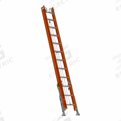 WERNER Extension Ladder: 24 ft Ladder Size, Fiberglass, 300 lb Load Capacity, 67 lb Wt - Leg Leveling Non-Conductive Fiberglass Extension Ladders