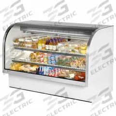 TRUE REFRIGERATION Deli Case: 47 3/4 in x 72 1/4 in x 35 1/4 in, White, Curved Glass, 2 Shelves (MPN TCGG-72-HC-LD). Key specifications — attr1277723: TRUE REFRIGERATION; attr1277683: R-290; attr1277691: No; attr1277694: White; attr1280716: Curved Glass; attr1280729: TCGG.