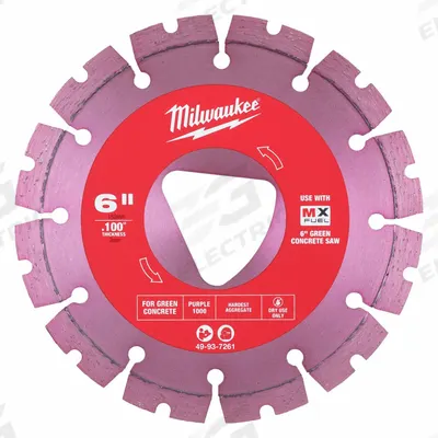 MILWAUKEE Diamond Saw Blade: Green Concrete, 6 in Blade Dia., 6 in Arbor Size, Dry - Concrete & Asphalt-Cutting Blades