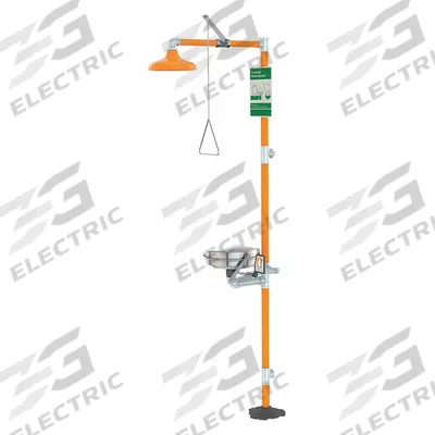 GUARDIAN EQUIPMENT Shower with Eyewash: Floor Mnt, Covered, Stainless Steel Bowl - Floor-Mount Showers with Eyewash