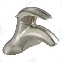AMERICAN STANDARD Low Arc Bathroom Faucet: Reliant 3, Cast Brass, Brushed Nickel Finish, Centerset (MPN 7385000.295). Key specifications — Includes: Adjustable Hot Limit Safety Stop; Speed Connect(R) Drain Reduces Amount of Parts, Installs Quicker & Needs No Adjustments After Install; Brand: AMERICAN STANDARD; Series: Reliant 3.