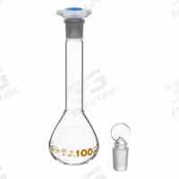 UNITED SCIENTIFIC SUPPLIES INC Glass Flasks: 100 mL, Colorless, Round, A, +/-0.1 mL (MPN FGWM100). Key specifications — Shape: Round; Tolerance: +/-0.1 mL; Body Color: Colorless; Brand: UNITED SCIENTIFIC SUPPLIES INC; Compatible with Stopper Size: 19/26; USP Specification: Type I.