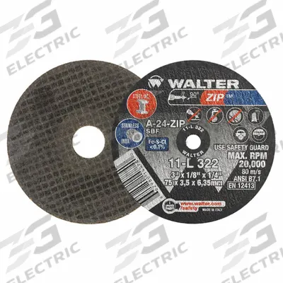 WALTER SURFACE TECHNOLOGIES Abrasive Cut-Off Wheel: Type 1, 3" x 1/8" x 1/4", Aluminum Oxide, 24 Grit - General Purpose Cut-Off Wheels for Carbon & Stainless Steel