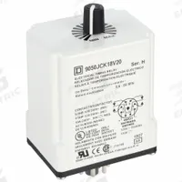 SCHNEIDER Single Function Time Delay Relay: Socket Mounted, 120V DC, 10 A, 8 Pins/Terminals (MPN 9050JCK18V20). Key specifications — Contact Rating (AC): 10 A @ 120/240V; Brand: SCHNEIDER.
