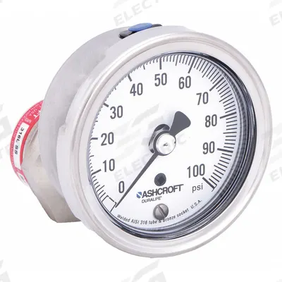 ASHCROFT Pressure Gauge with Diaphragm Seal: 0 psi to 100 psi, 1009/310-315, 2 1/2 in Dial - Dial Pressure Gauges with 316 SS Female-Threaded Mini-Seal