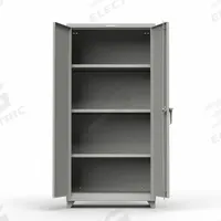 STRONG HOLD Storage Cabinet: 36 in x 24 in x 72 in, Swing Handle & Padlock Hasp, 14 ga Panel Thick (MPN 36-243-L-5S). Key specifications — attr62698: Medium Gray; attr62736: Welded; attr87895: Legs; attr62693: Assembled; attr62737: Stationary; attr62694: Adjustable; attr62695: Baked Enamel; attr62696: Steel.
