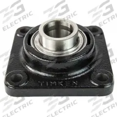 TIMKEN Flange Mount Bearing: Radial Ball, 1 3/4 in Bore, Cast Iron, Set Screws, 5 3/8 in Lg, Square (MPN YCJ 1-3/4 SGT). Key specifications — Bore Type: Cylindrical; Brand: TIMKEN; Lubricant Material: NLGI 2 Lithium Complex Grease; Mounting Bolt Size: 1/2 in; Split Housing: Not Split; System of Measurement: Inch.
