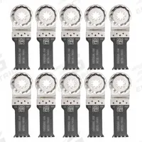 FEIN Oscillating Tool Blade: 1 1/8 in Blade Wd, 4 5/16 in Overall Lg, Bi-Metal, 10 Pieces, 10 PK (MPN 63502151290). Key specifications — attr1097473: Plasterboard; attr1097476: FEIN; attr1097456: Plunge Cutting.