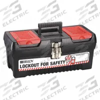BRADY Lockout Tool Box: No Padlocks (MPN 105905). Key specifications — Material: Polypropylene; Kit Type: Tool Box; Features: Nickel-Plated Steel Clasps; Brand: BRADY.