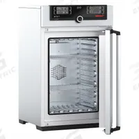 MEMMERT Programmable Universal Oven: Forced Air, 2.7 cu ft Capacity, 300°C Max Temp, 2,500 W Watt (MPN UF 75 PLUS, 230V). Key specifications — Voltage: 230V AC; Brand: MEMMERT; Temperature Accuracy Tolerance: +/-0.1°C up to 99.9°C, +/-0.5°C @ 100°C+; Temperature Uniformity: +/-1.8°C.