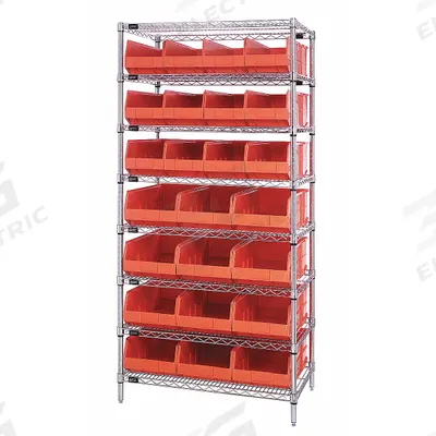 QUANTUM STORAGE SYSTEMS Bin Shelving: 36 in x 21 in x 74 in, 1 Sided, 24 Bins, Open - Wire Stationary Bin Shelving with Open-Front Bins