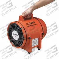 ALLEGRO Confined Space Fan: 115 V AC, 8 in Duct Dia, 1/3 hp Horsepower, 900 cfm Max Flow in Free Air (MPN 9538). Key specifications — Brand: ALLEGRO; Includes: Duct Storage Bag; Operating Voltage: 115 V AC.
